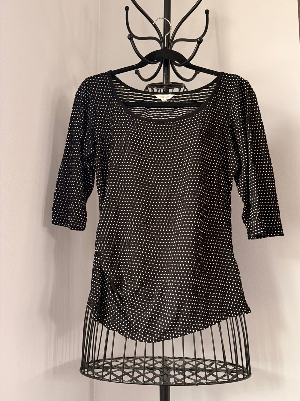 Max Studio Black Scoop Neck Polka Dot Top
